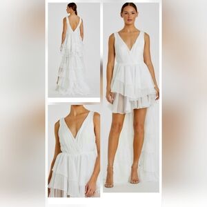 New! Mac Duggal High Low Tiered Gown with Built in Bodysuit‎ Sz 4 $398 #55320